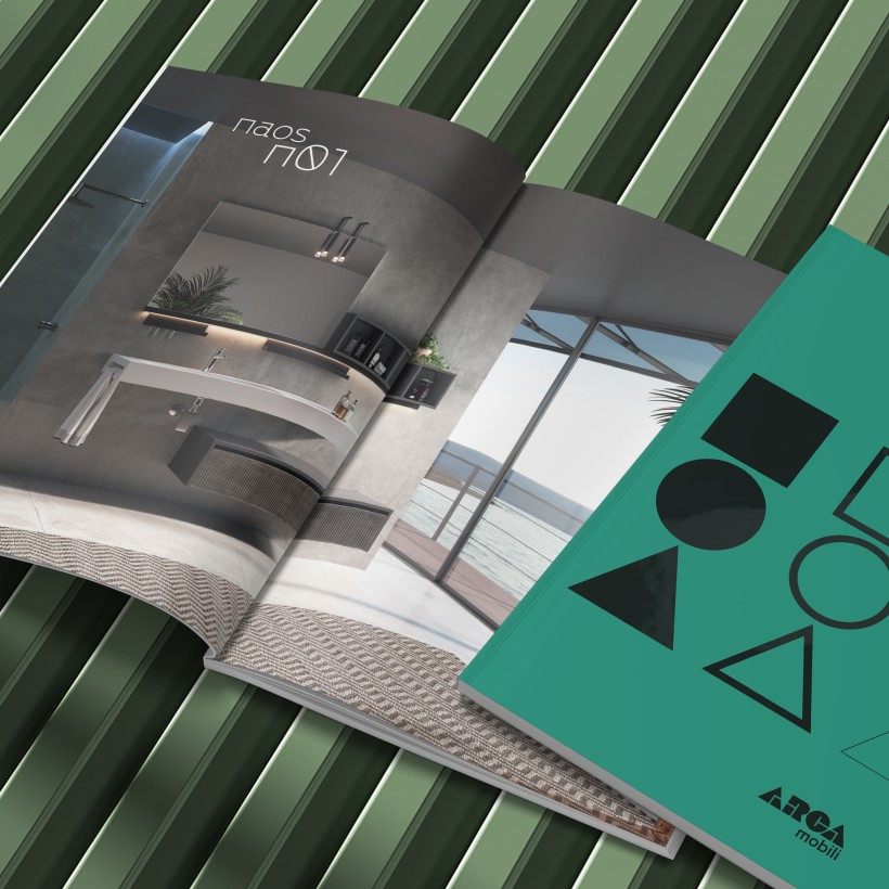 Arca - Naos dettaglio Doppia pagina interna e copertina del catalogo Naos