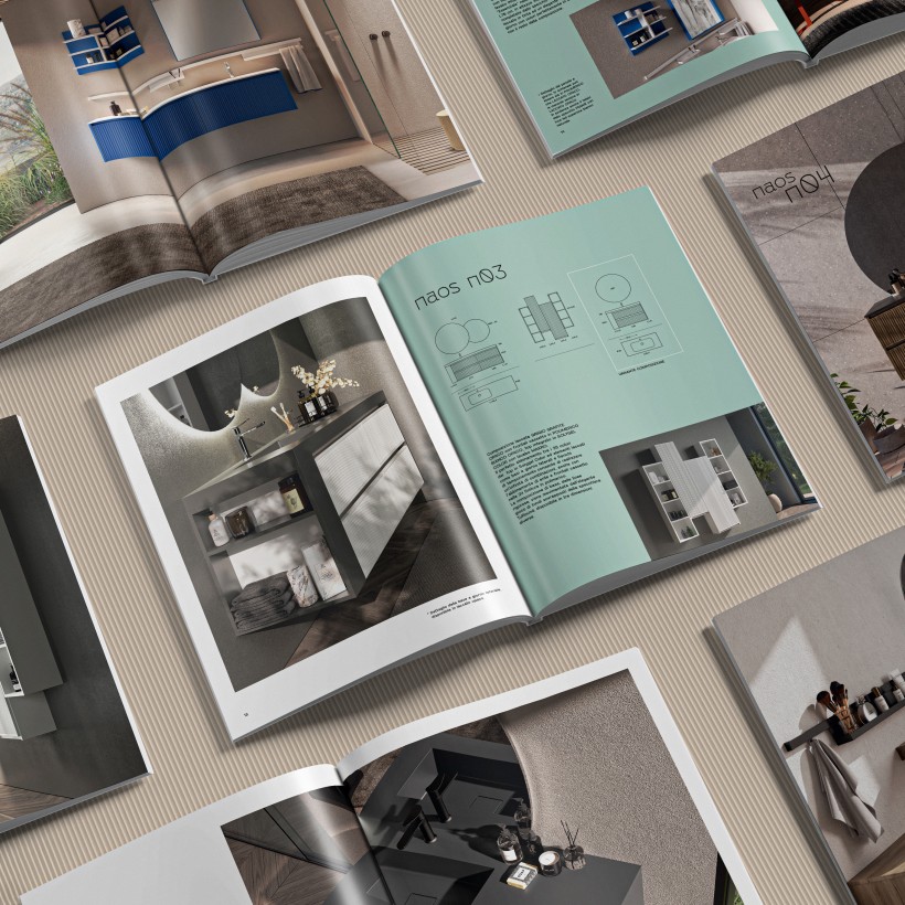 Arca - Naos dettaglio Pagine interne del catalogo, font utilizzato: Gosha Sans