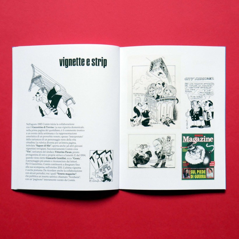 Ennio Comin, fumettista, illustratore, vignettista e grafico al Museo Bailo di Treviso dettaglio Doppia pagina con illustrazioni di Ennio Comin