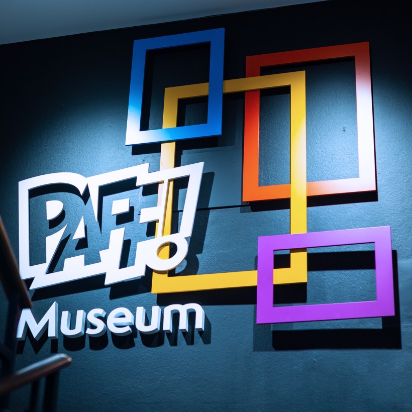 Paff! Museum dettaglio Nuovo logo tridimensionale all'ingresso del PAFF! Museum